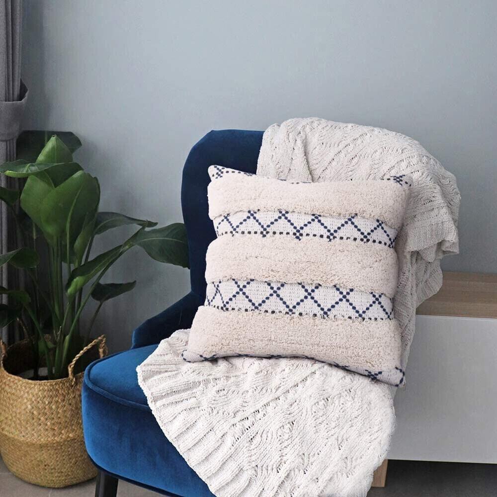 Boho Throw Pillow Covers Square Neutral Tufted Decorative Pillows Cover 18x18